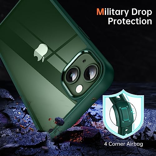 Supdeal Shockproof Clear Case for iPhone 13, [Not Yellowing] [10FT Military Drop Protection] Hard Clear Back Four Corner Airbags Drop Protection Phone Cover, 6.1 inch, Green by Supdeal - Image 3