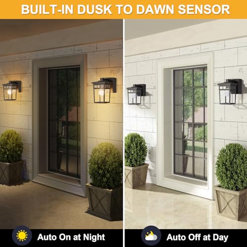 Image of Porch Light with GFCI Outlet Built in, Dusk to Dawn Outdoor Lighting with Outlet, Waterproof Anti-Rust Alunmium Exterior Wall Mount Fixture, Outside Light for House Garage Front Door, Bulb Included