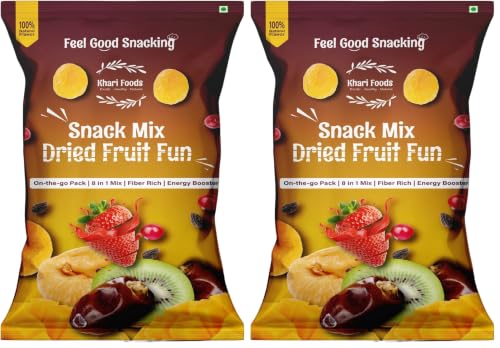 Image of Khari Foods Dried Fruit Fun Snack Mix 40g, 8 in 1 Trail Mix of Dried Dates, Apricots, Kiwi, Mango & More, Fibre & Antioxidants Rich, No Additives (Pack of 2)