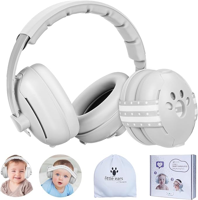 LEHSGY 2-in-1 Baby Ear Muffs Noise Protection - Adjustable Headphones With Stretchy Band, Noise Reduction Earmuffs, Skin-Friendly Comfortable Against Hearing Damage, One Size