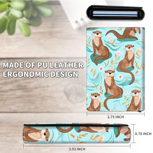 Slim Wallet for Men, Pop Up Card Holder RFID Blocking Metal Wallet Otter Pattern Design Holds Up to 9 Cards, Pop Up wallet for Notes and Coins and Debit Cards2