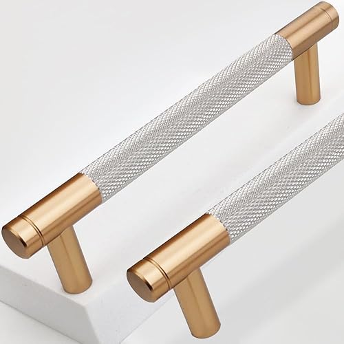 Miniatura 15 de Paquete de 12 manijas de gabinete moleteadas de 7 1/2 pulgadas de 7.559 in, tiradores de aluminio, acabado de oxidación dorado y negro