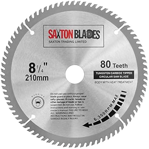 Saxton TCT Circular Wood Mitre Saw Blade 210mm x 80T x 25.4mm Bore fits Evolution Rage Saws Cover