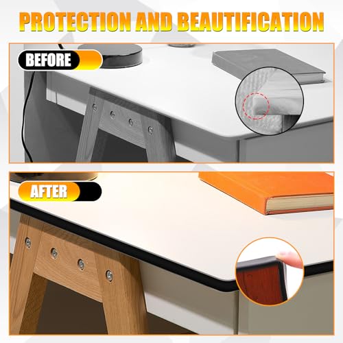 Image of U-Shape Flexible Edge Protector Banding, 0.6 inch x 20ft Self Adhesive Veneer Edging Trim for Desk, Cabinet, Table, Shelves - Furniture Restoration, Decorative TPE Edge Strip (Black)