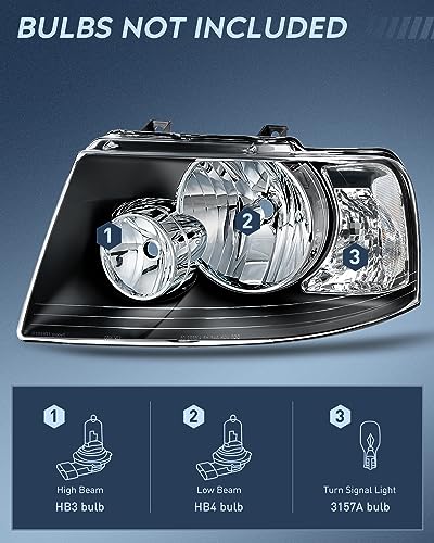 Image of Nilight Headlight Assembly Compatible with 2003 2004 2005 2006 Ford Expedition Headlamps Replacement Black Housing Clear Reflector Lens Driver and Passenger Side