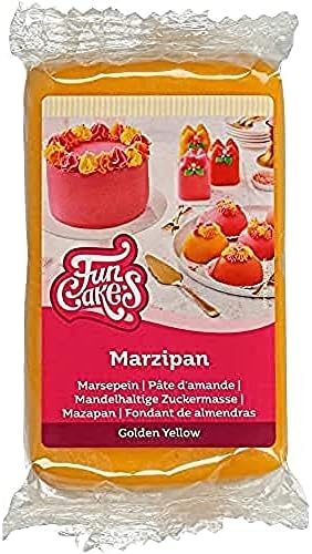 FunCakes Marzipan Golden Yellow: Easy to Use, Delicious Taste, Flexible and Smooth, Easy to Roll Out, Fine and Firm, Perfect for Cake Decorating, Halal, Kosher and Gluten Free. 250 g.