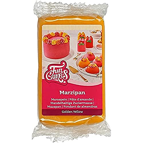 FunCakes Mandelhaltige Zuckermasse (holländisches Marzipan) Golden Yellow: Einfach zu verwenden und geschmeidig, perfekt zum Dekorieren von Kuchen, Halal, koscher und glutenfrei. 250 g.