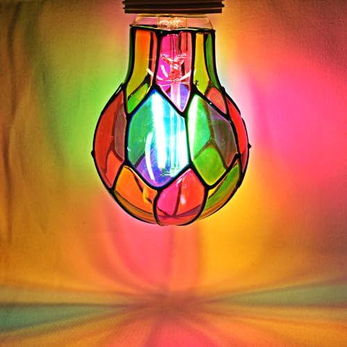 Image of Aygrochy LED Stained Glass Light Bulb Stained Glass Bulb,4W E26 Base A19 Multi Colored Light Bulb Mosaic Party Light Bulb,for Christmas Decoration,Party,Home Lighting,Garden,2 Pack