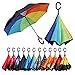 BAGAIL Double Layer Inverted Umbrellas Reverse Folding Umbrella Windproof UV Protection Big Straight Umbrella for Car Rain Outdoor with C-Shaped Handle Rain Bow