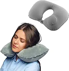 Travesseiro Almofada Pescoço Inflável Viagem Avião Encosto (Cinza)