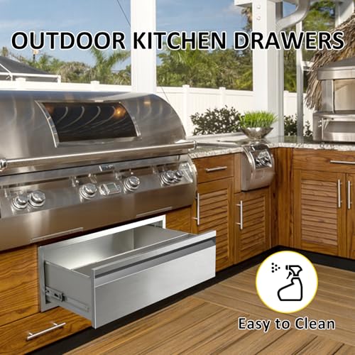 Image of Outdoor Kitchen Drawers 30 inch W x 10 inchH Flush Mount BBQ Single Drawers with Divider,Stainless Steel Built-in Drawer for Outdoor Kitchen Island Patio Grill Station