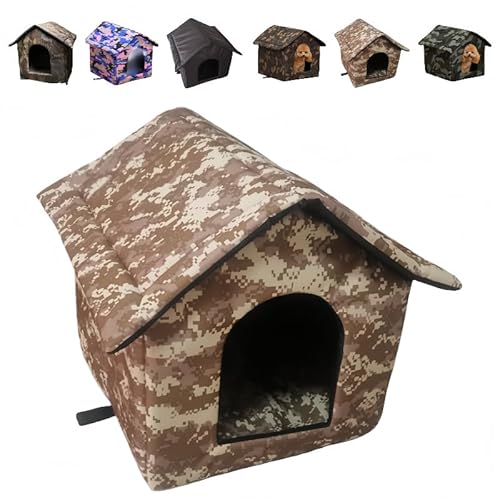 Zekono屋外猫キャットハウス 外猫ハウス 屋外 ペットハウス 冬 防寒 雨よけ 防風 防雨 野良猫 避難所 猫小屋 屋外 冬寒さ対策 冬用屋外猫小屋 野良猫シェルター 猫の家テント (デザートカモフラージュ,M号+カーテン)