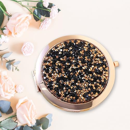 Espelho de bolso para bolsas com ampliação dupla face espelho de maquiagem portátil dobrável espelho cosmético para viagem home office - preto