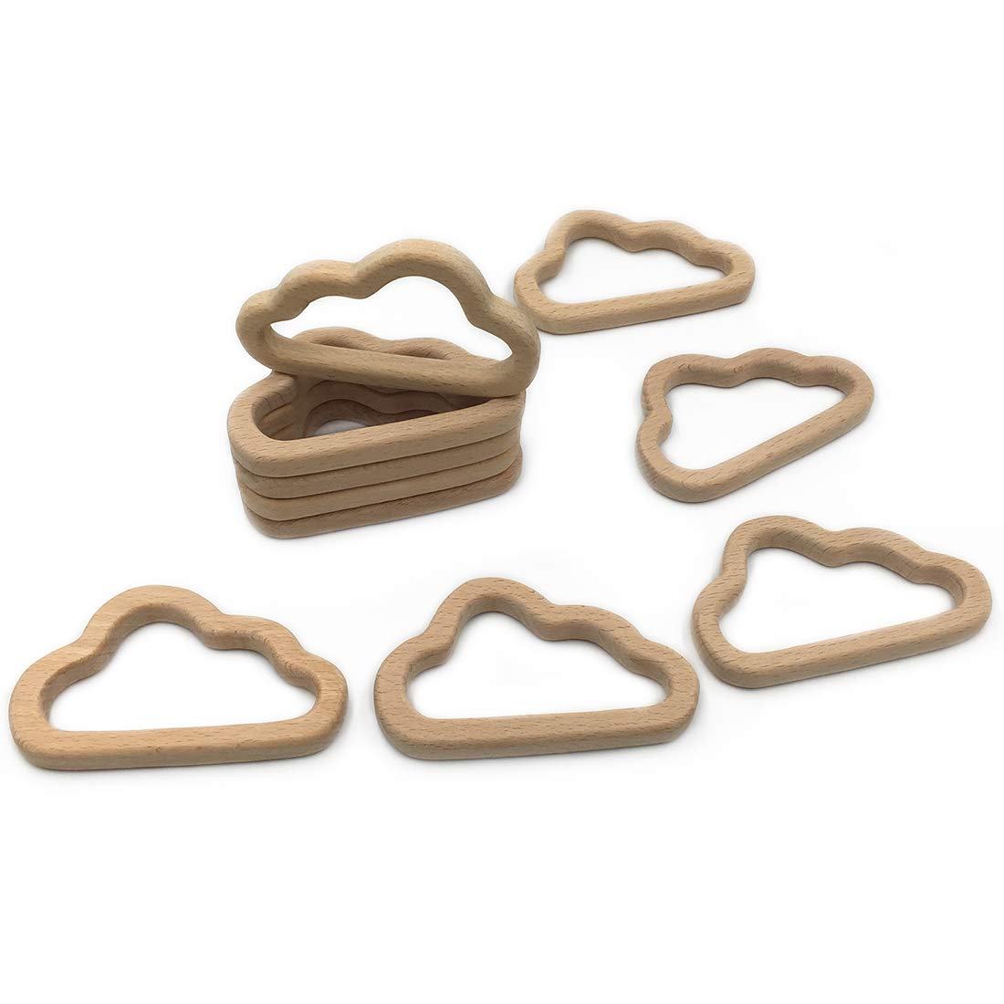 Coskiss 10pcs Lovely Cartoon Wood Teether Pure Natural Animal Cloud Shape Baby Teething Nursing Beech Teether Baby DIY Pendant Toy (C060-10PCS)