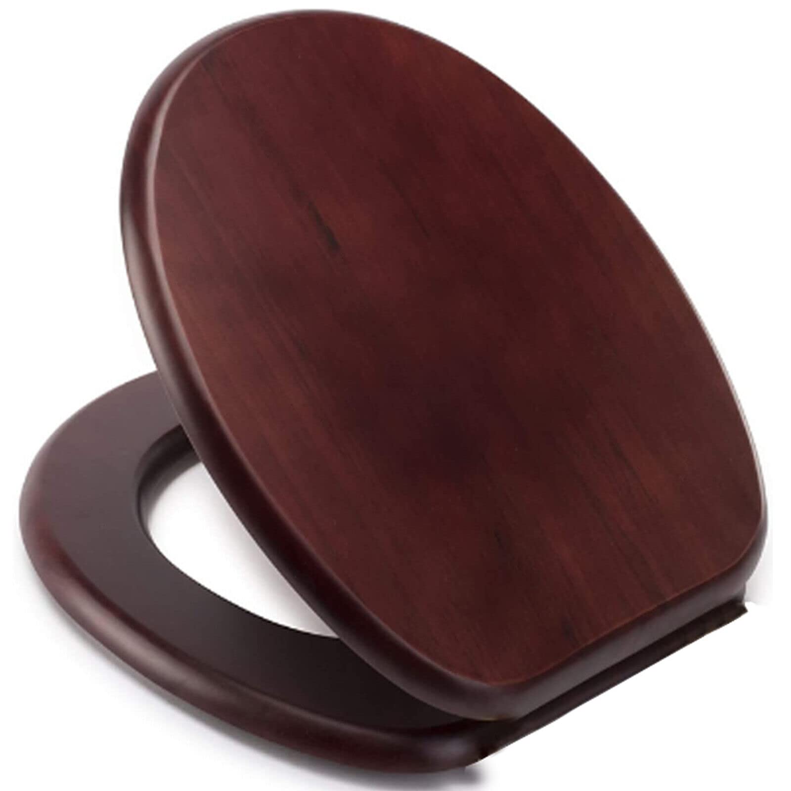 18'' INCH MDF Universal Bathroom WC Toilet SEAT Quick Easy FIT Wooden Oval Shape (Mahogany)