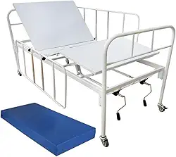 Cama Hospitalar Manual 2 Manivelas com Altura fixa do Leito e 6 posições com Colchão D33 Grades Standard