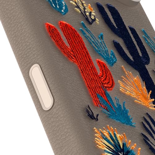 Image of OtterBox iPhone 17 Pro Max Symmetry Series Cactus Leather Embroidery Case - Cactus Garden - Grey - Textured, Embroidered Cactus Garden Artistic iPhone Case