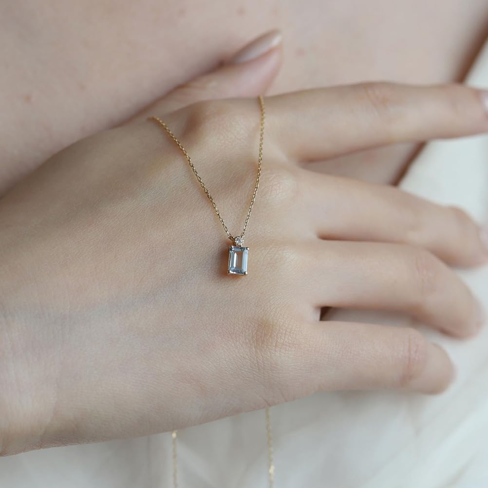 Collar de topacio Azul Natural para Mujer, Colgante Solitario de Piedras Preciosas genuinas con Cadena Ajustable, joyería de Piedra Natal Vintage Simple, Regalo para Ella romántica