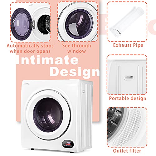 Euhomy Compact Laundry Dryer 2.6 cu.ft, 9 lbs Stainless Steel Clothes Dryers With Exhaust Pipe, Four-Function Portable Dryer For Apartments, Home, Dorm, White - Thumbnail 6