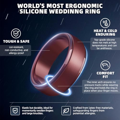 Image of Egnaro Men's Silicone Wedding Rings: Classic Black Step Edge Rubber band 10mm Wide 2.5mm Thick- Hypoallergenic for Gym /Outdoor /Gift(1 /4 /7 Variety Pack with Half Size)