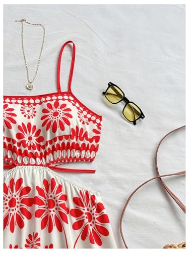 Image of Floerns Women's Cut Out Tropical Spaghetti Strap Midi Dress Summer Beach Vacation Flowy Dresses