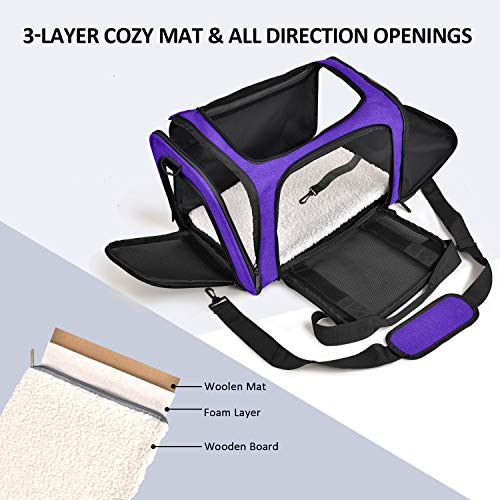 Image of Henkelion Pet Carrier for Small Medium Cats Dogs Puppies up to 15 Lbs, Airline Approved Small Dog Carrier Soft Sided, Collapsible Travel Puppy Carrier - Purple