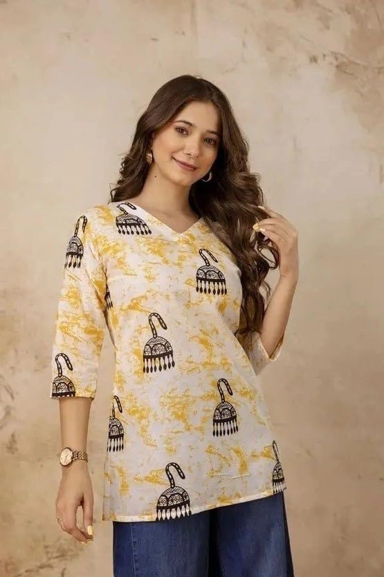 Image of Women's Short Kurti in TopsTunic Rayon Cotton Blend | Ladies Ethnic Tunic