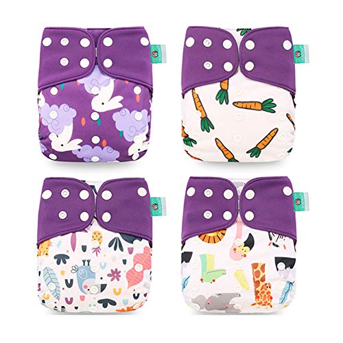 Wenosda Pannolini per Bambini Lavabili riutilizzabili per Inserisci pannolino tascabile Fibra di Caffè all-in-one per la maggior parte dei neonati e bambini(Rapa di Coniglio Viola (Aggiornamento))