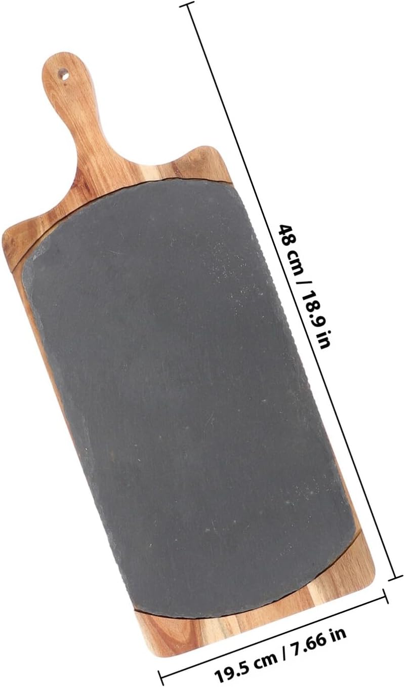 Wooden Rock Serving Plate with Oval Stone Board, Steak and Pizza Food Tray, Japanese Style Rectangular Food Serving Platter for Dining and Entertaining