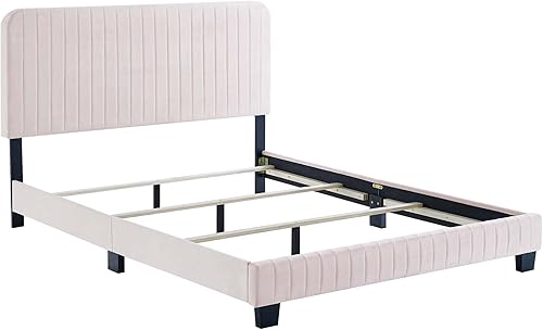 Miniatura 4 de Modway Celine Channel - Cama de terciopelo de alto rendimiento, tamaño Queen, color rosa