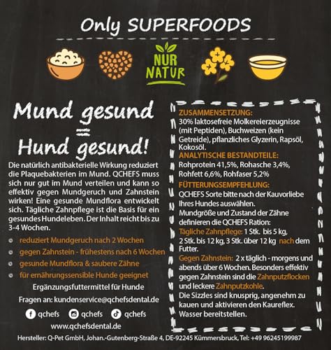 QCHEFS 2X Sizzles: Hunde Zahnpflege antibakteriell gegen Mundgeruch und Zähne geputzt- als getreidefreie kokosöl Leckerlis nach dem Hundefutter-perfekt