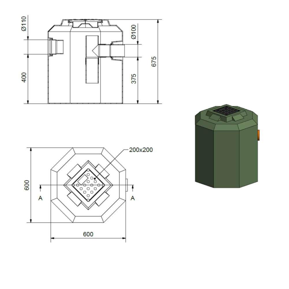 Degrassatore A.E. 10, coperti 10, capacità 230 Lt, Mis. Ø 600 x 875 H mm, per il trattamento delle acque reflue domestiche e acque grigie