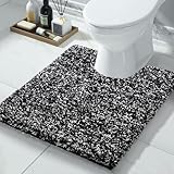 Yimobra Bath Mat, Super Shaggy Soft Comfortable Non Slip, Water Absorbent Microfiber Bath Mat, Dries Quickly, Machine Washable Thick Bathroom Floor Rugs for Shower, 51 x 61 cm, Black and White