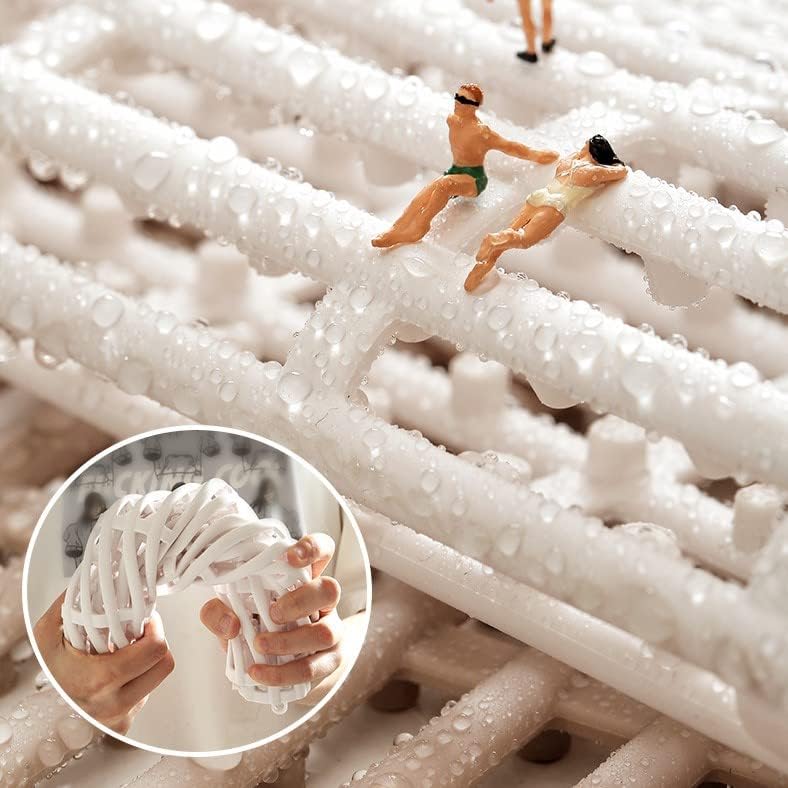 Miniatura 2 de Alfombrillas de ducha con rayas cuadradas, suaves, antideslizantes, 12 unidades de 11.8 x 11.8 pulgadas, tapetes de baño entrelazados, tapete