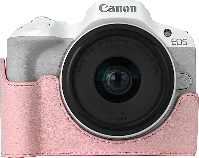 Funda de media cámara para Canon Eos R50 de cuero PU rosa miniatura 1