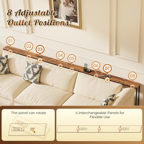 Image of Huuger 118 Inch Sofa Table with Power Outlets, Skinny Behind Couch Table | 5.9 Inch Narrow Entryway Table, Extra-Long Console Table, Behind the Couch Table with Outlet for Living Room, Rusitc Brown