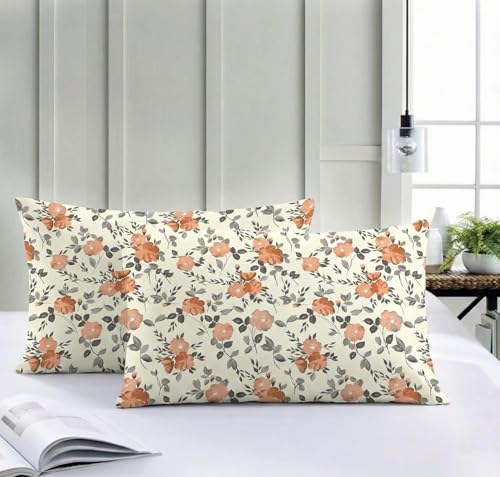 Image of Trance Home Linen 200 TC 100% Cotton Printed Pillow Covers | Pillow Cases | Set of 2 Piece Pillow Covers only |Large Size (20 X 30 inch, Blooms Rust)