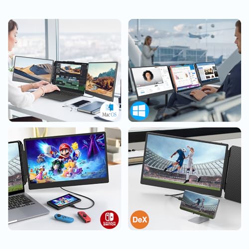 Image of Leudaich 14'' Laptop Monitor Extender for Triple Monitor Dispaly, FHD IPS Portable Monitor for 13 inch-16 inch Laptops, HDMI /USB-A /Type-C Plug-Play Tri-Screen for Windows, Chrome, Mac and Switch
