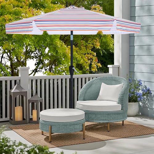 Image of ABCCANOPY Patio Umbrella 7.5ft - Outdoor Table Umbrella with Push Button Tilt and Crank, 6 Ribs Umbrella for Patio Pool Garden Deck (Red Green Stripes)
