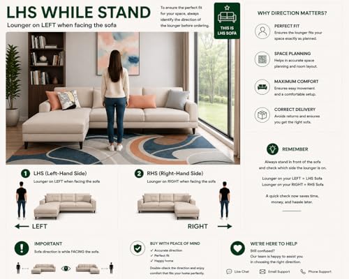 Image of Casaliving- Kaven LHS 5- to 6-Person Sofa L Shape Sofa Set for Living Room (Cream Fabric) Premium Colour Fabric