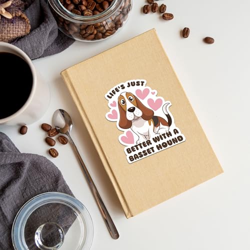 Image of Basset Hound Dog Sticker 8 Pcs (Large Size) Vinyl Stickers Laptop Waterproof Decal for Car Bumper Water Bottle Window Funny Party Birthday Decorations - Size 4 Inches