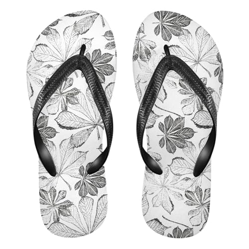 Maple Leaf Sketch Orange Maple Leaf Sketch White Flip Flops for Beach Thong Sandals Anti-slip Lightweight Flat Slippers for Summer Outdoor Travel