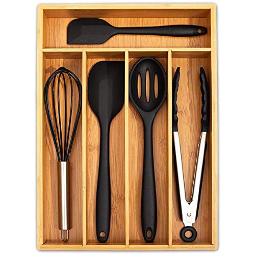 Tiroir en Bambou Organisateur Diviseur Cuisine Chambre 5 Compartiments Insérer Plateau Organisateur pour Couverts Ustensile Cover