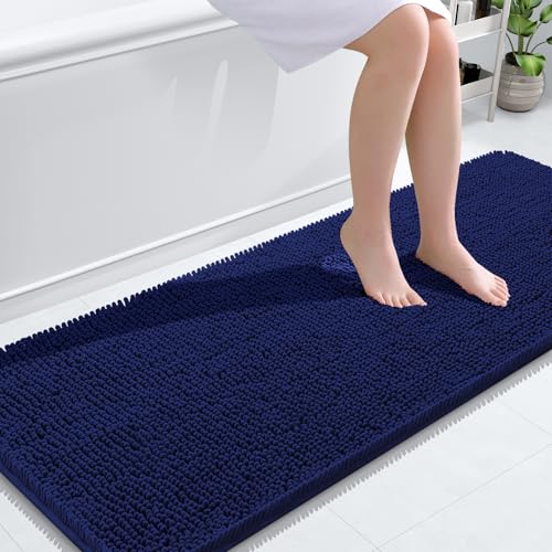 Image of OLANLY Bathroom Runner Rugs 59x24, Soft Absorbent Chenille Bath Rugs, Rubber Backing Quick Dry, Machine Washable Long Bath Mats for Bathroom, Tub and Shower, Home Decor Accessories, Twilight Sapphire