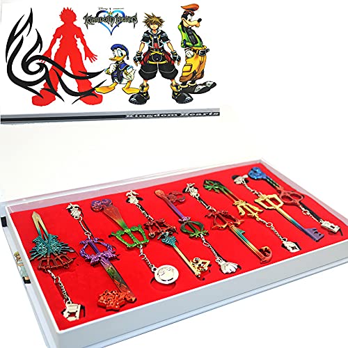 HiRudolph 9pcs Cosplay Kingdom Hearts 2 Sora Key Sword Keychain Accessories Necklace Set