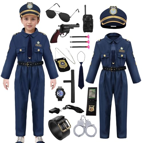 Marypaty Disfraces de Policias para Niños Disfraces de Policias de Lujo Disfraces de Halloween Niño Niña Uniforme de Policia Accesorios (Niño, X-Small)
