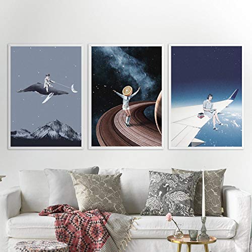 Peinture Toile Ciel Baleine pour un Salon Scandinave Graphique 50x70cm