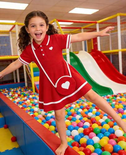 Move Dance Little Girls Sporty Dress Size 5-6 Red Sundress with Bag - image 3