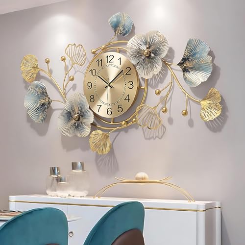 NNYCC Orologi da parete molto grandi Orologio da parete moderno ed elegante Orologio da parete in metallo Decorativo in metallo Ginkgo Leaf Design Style Cucine Salotti Camere Oro,D'oro,S