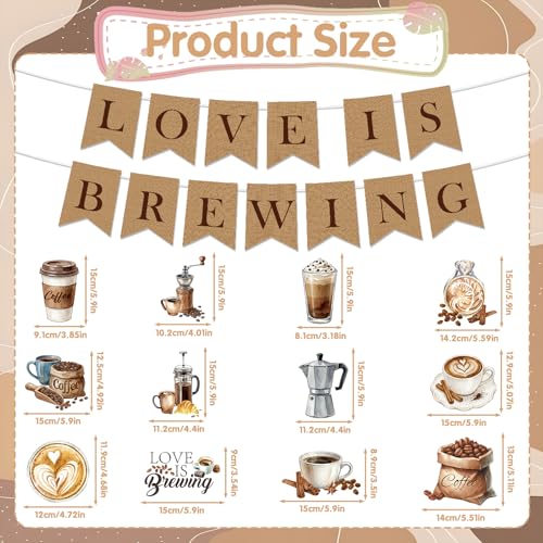 Image of Love Is Brewing Bridal Shower Decorations, Coffee Bridal Shower Banners with Hanging Swirls Party Decoration, Martini Themed Honeycomb Centerpieces Decor for Wedding